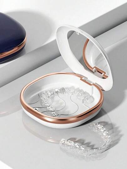 2pcs Portable Dental Retainer Case With Mirror, Compact And Stylish Holder For Braces, Aligners, Orthodontic Retainers, Convenient For Travel