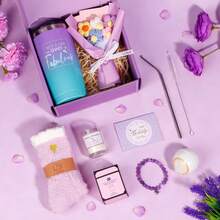 女性友谊生日礼物，粉色放松水疗礼篮套装，独特的自我护理生日礼物之选，适合送给妈妈、闺蜜、姐妹、妻子、女友、同事、老师 - 紫色 - 查看 8