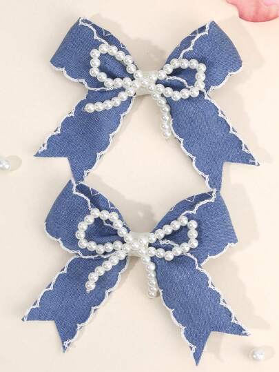 2pcs Bow Hair Clips For Girls,Pearl Bowknot Barrettes Casual Daily Hairpins Fashion Vintage Hair Accessories Girls Teens Hair Accessories