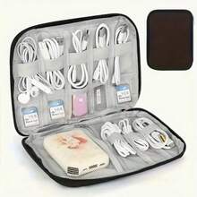 2 piezas Estuche de almacenamiento de correa de reloj de nailon, bolsa organizadora portátil de viaje para correa de reloj, cable de datos, adecuado para correa de , auriculares, cargadores, joyas, cosméticos y otros accesorios - Negro + Vino Tinto - Ver 4