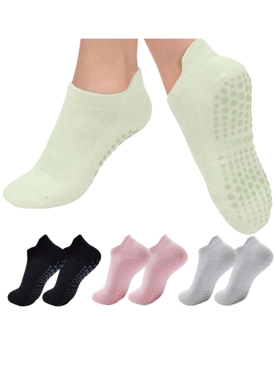 1/3 双装女士夏季瑜伽袜，网眼透气薄款硅胶防滑运动袜，室内地板船袜，适合健身普拉提防滑袜 - 彩色 - 查看 1