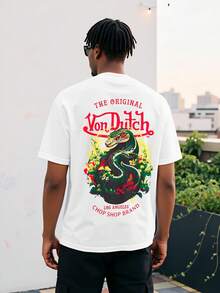 180 Pure Cotton T-Shirt Von Ditch Snake Graphic Print White Mens Street Style T-Shirt 2026 New Model T-Shirt Local Delivery Manfinity Hombre Graphic T Shirt Camisetas De Hombre Fashionable Short Sleeved Comfortable And Multi Functional Summer T-Shirt Top Street Wild And Fashionable Short Sleeved - 白色 - 查看 1