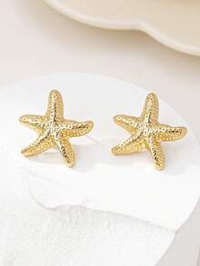 1 Pair Fashionable Versatile Gold Starfish Earrings For Women - Gold - View 2