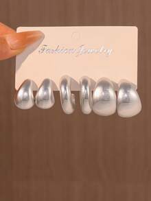 Juego de 6-12 piezas de pendientes de gota y en forma de C de moda, ligeros, pendientes gruesos con textura en forma de aro C, adecuados para uso diario de mujeres, regalo para días festivos - oro+plata - Ver 5