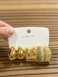 6/18件套时尚耳环套装，包含C形、水滴形、迷你C形、扭曲C形、心形、蝴蝶形等多种款式，适合日常及节日佩戴，采用ABS树脂材质，并经UV镀金工艺处理，持久不褪色。 - 彩色 - 查看 4