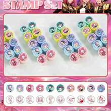 10件套鲜艳动漫人物自来墨印章 | 儿童创意手工套装 | 返校文具礼物、新年礼物、情人节礼物、复活节礼物。随机风格。 - 彩色 - 查看 2