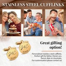 1pc Customized Metal Cufflinks - Optional Engraved Gift Box, Wedding Day Gift For Groom's/Bride's Father, Anniversary Gift For Husband - Gold - View 4