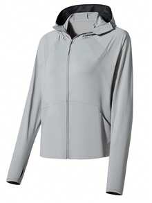 Áo khoác nữ nhẹ, thoáng khí, nhanh khô, có mũ, thích hợp cho hoạt động ngoài trời như đi bộ đường dài, câu cá và mặc hàng ngày. - Màu Xám nhạt - Xem 5