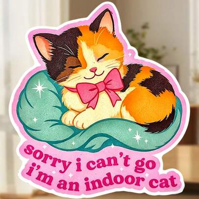 Magnetic Indoor Cat, Cannot Go Out "Magnet: The Tricolor Cat Napping On A Mint Green Pillow, A Perfect Mood That Every Introverted And Homebody Can Relate To" - Refrigerator Decor