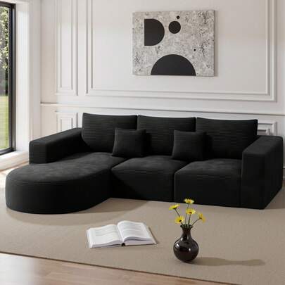 Hawthyhome Modular Compression Recovery Sofa Set, L-Shaped Corduroy Sectional Couch With Left Or Right Lounge Chair (2 Options Available), For Living Room, 635kg Heavy Duty Weight Capacity, 2 Boxes Delivery, 48-72H Memory Foam Reshape Time, Anti-Pilling Soft Breathable Corduroy Fabric, High Resilience Foam Cushions, Wide Armrest Ergonomic Deep Seat, Free Combination Modular Design, Pet Friendly Scratch Resistant Upholstery, Easy Assembly Corner Sofa