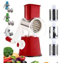 3件套可互换刀片手持式旋转奶酪刨丝器和蔬菜切片器 - 厨房套装 - 可用于刨丝奶酪、土豆、西葫芦、坚果和巧克力 - 彩色 - 查看 1