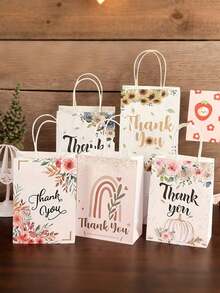 10 Stücke Blumen Design Geschenktüten, dicke Papiertüten aus Karton mit transparenten Ringgriffen und dekorativen Ausschnitten, geeignet für Geburtstag, Hochzeit, Muttertag, Valentinstag, Weihnachten, Abschlussfeier Dekoration - wiederverwendbar und zum Geschenkeverpacken - lebendiges Blumenmuster mit Goldglitzer und sanften Farben - inklusive Dankeskarten - Verschiedenfarbig - Übersicht 5