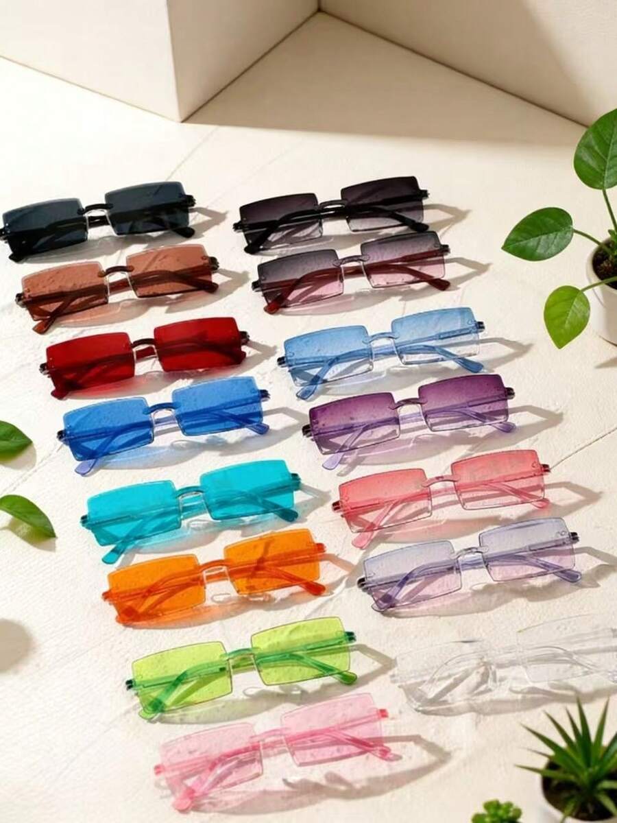 Women's Multicolor Stylish Fashionable Glasses Set, Suitable For Music Festivals, Street Photography, Tropical Beach Vacations - Multicolor(15pcs) - View 1