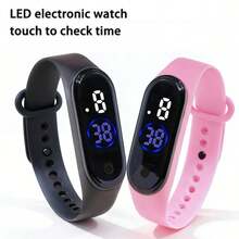 2条/套情侣TPU硅胶LED数字表带，1条黑色，1条粉色，配有4条可替换表带，显示时间、月份、年份、星期，适合上学、日常佩戴、节日及送礼。 - 彩色 - 查看 2