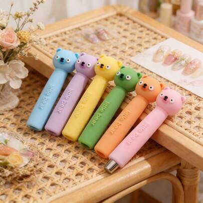 2/6件套可爱小熊美甲猫眼磁性保护盒，耐用迷你美甲磁性保护盒，美甲猫眼磁性保护盒，美甲工具收纳配件