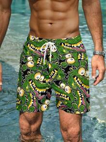 男士休闲鳄鱼纹沙滩短裤，度假风 - 彩色 - 查看 1