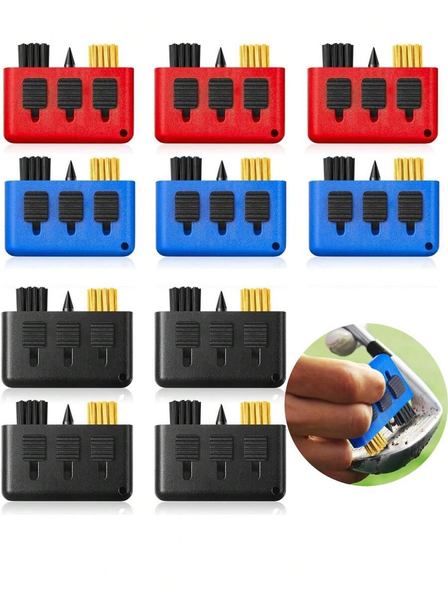 10件套三合一可伸缩多功能高尔夫球杆清洁工具套装，包含杆头凹槽磨削器和便携式高尔夫球杆刷清洁器 - 彩色 - 查看 1