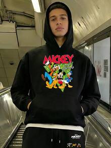 Men's Crewneck Sweatshirt And Sweatpants Set, Featuring Disney Mickey Mouse And Donald Duck Designs And The "Mickey And Friends" Slogan. This Comfortable Two-Piece Men's Hoodie And Sweatpants Set Makes A Perfect Gift For Men. - Noir - Voir 1