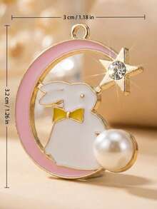 Easter Charms, Enamel Bunny Pendant, DIY Keychain Accessories, Alloy Rabbit Drops, Pearl Moon Charm, Carrot Bunny, Kawaii Jewelry Findings. - Multicolor - View 7