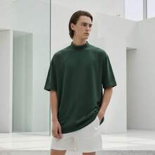 Men's Oversized Streetwear T-Shirt, High Neck, Minimalist, Sophisticated, Perfect Fit - Green - View 1