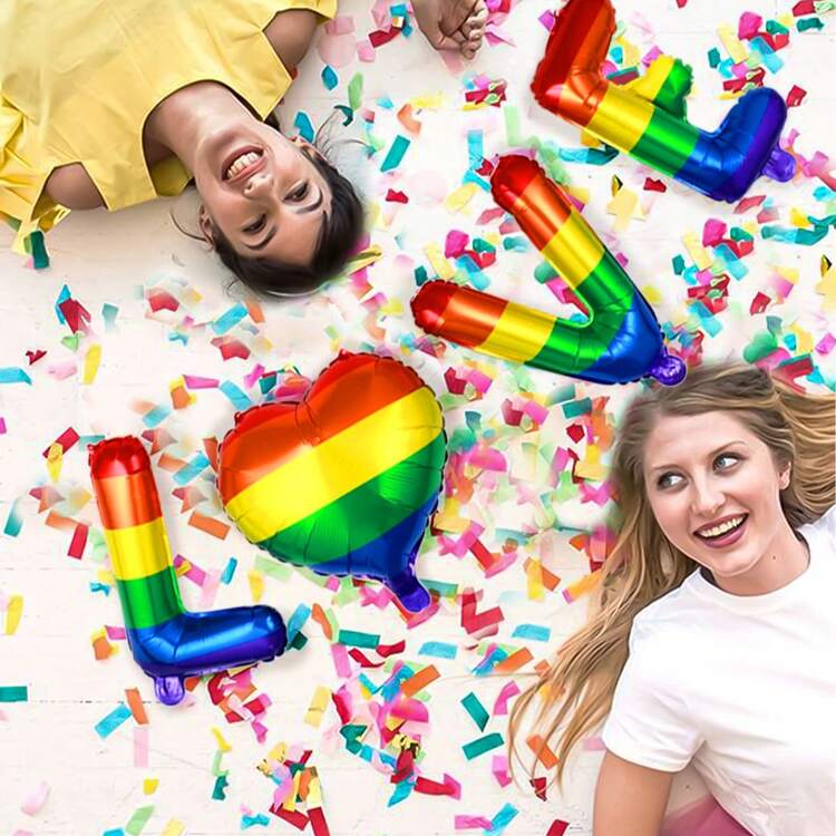 一套彩虹爱心铝箔气球，适合LGBT主题派对、情人节、生日派对装饰 - 多色 - 查看 5