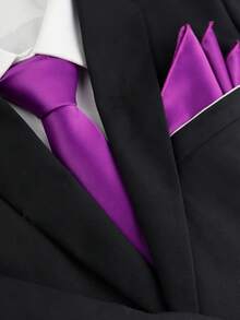 ZLQ&GOU Conjunto de gravata de cetim masculina de 2 peças, gravata roxa premium e lenço de bolso, ideal para eventos de negócios, acessórios e festivais. - Roxa - Ver 7