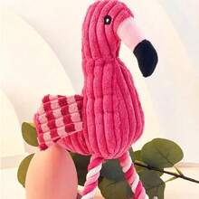 毛绒发声火烈鸟宠物玩具，狗狗咀嚼玩具和互动益智玩具 - 紅色 - 查看 8