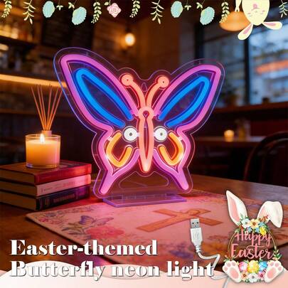 Butterfly Neon Light, USB Powered, Suitable For Wall Decor, Bedroom LED Lighting, Coffee Shop Background Wall Art, Bar, Wedding, Birthday, Festival And Other Decorative Occasions