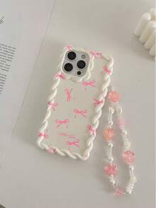 Bow-Knot Braided Wave Edge Minimalist Elegant TPU Bowknot Painted Anti-Drop Phone Case With Beaded Bracelet Accessory, Compatible With IPhone 17pro/17Air /17/17promax 16/11/16pro/16plus/16promax/16e/15Promax/13/14/12/XS/XR/7G/8PXR /7/8, Painted Compatible With Iphone 15Promax, 13, 14, 12, X, 12/14 - Multicolor - View 3