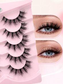 ENCHUW 5 Pairs False Eyelashes Wispy Lashes With Clear Band Natural Looking Wispy Cross Eyelash Fake Eyelashes For Party Makeup Faux Mink Lashes - Black - View 4