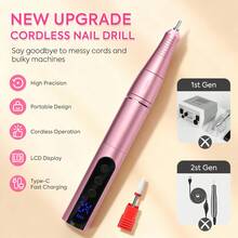 Cordless 35000RPM Electric Nail Drill Machine With LCD Display Forward Reverse Direction For Manicure Home Equipment - Hồng - Xem 4