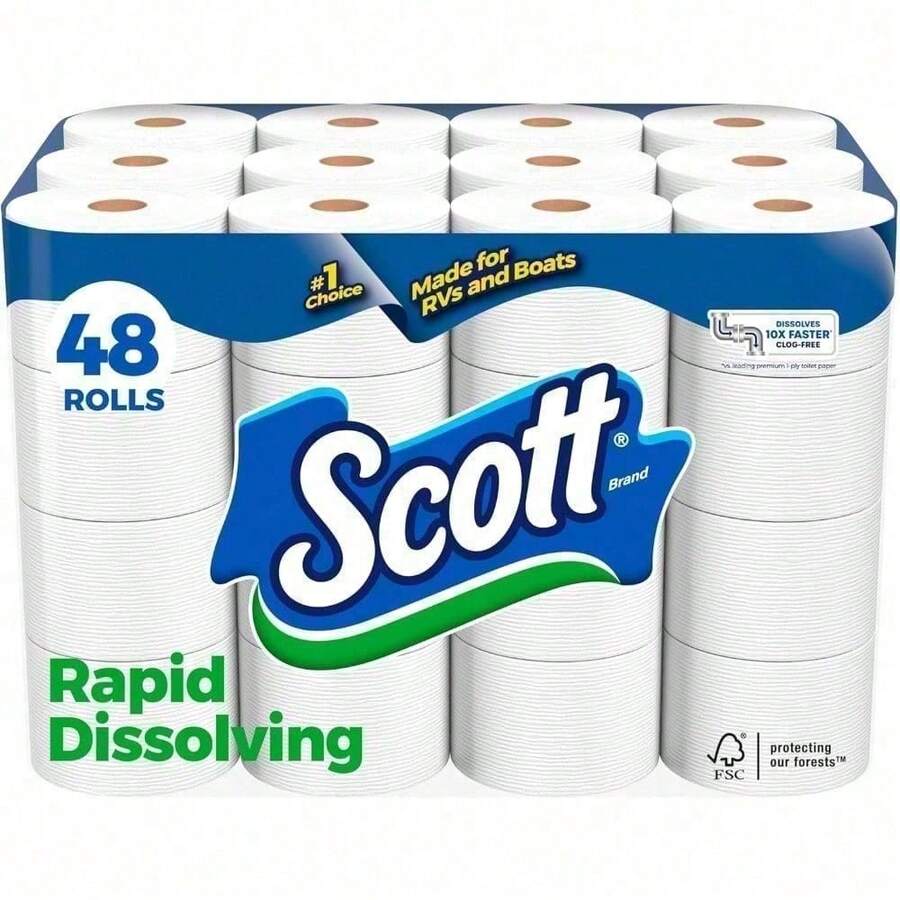 Scott Rapid-Dissolving Toilet Paper For RVs & Boats – 4 Double Rolls (231 Sheets/Roll), Septic-, Clog-Free, 1-Ply - 1 - Xem 1