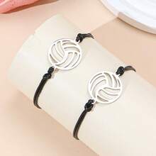 2 piezas Pulsera de acero inoxidable con colgante de voleibol retro trenzado, adecuado para hombres y mujeres - voleibol - Ver 5