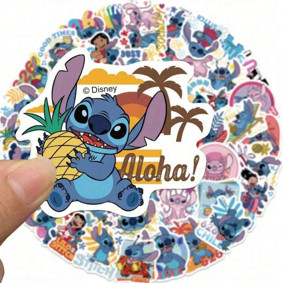 50pcs Cute Cartoon Stitch Stickers, Assorted Designs, Waterproof Decals For Luggage, Notebook, Water Bottle, Nordic Style, High-Quality Sticker Decoration For Phone Case, Laptop, Refrigerator Scrapbook Supplies Stationery Funny Stickers Kindle - Stitch Stickers - View 1