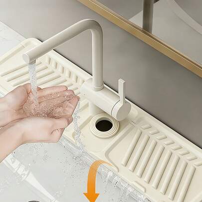 Kitchen Faucet Splash Guard With Tilted Spout, 5° Tilt Quick Self-Draining Silicone Tray, Non-Slip Faucet Drip Tray For Kitchen Sink, Bathroom, RV, Coffee Bar, Home Decor Accessory
