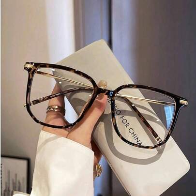 1pc Large Frame Metal Rectangular Anti-Glare Glasses, Suitable For Women's Formal Occasions, Personal Holidays, Business Trips, Business, High-End Glasses, Suitable For Daily Wear, Work, Business, Japanese Fashion Street Photography