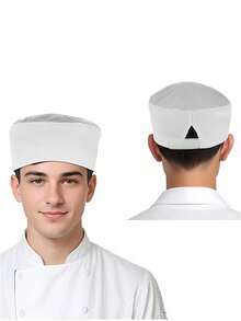 1pc Or 2pcs Men's And Women's Cook Hats/Baking Hats, Breathable, Soft, Comfortable White Flat-Topped Round Hats, Suitable For Professional Culinary Staff In Catering Services - A - View 5