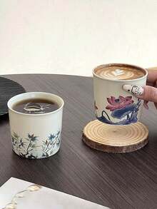 1 pieza (Taza + Platillo) Taza de café de cerámica con patrón de loto, taza de té roja para el hogar y la sala de estar, taza de café con leche - Multicolor - Ver 11