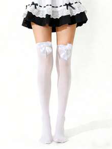 1双日式蝴蝶结过膝袜，JK天鹅绒柔软中厚袜，黑白性感学院风高筒袜，适合日常上学、角色扮演等场合。 - 彩色 - 查看 10