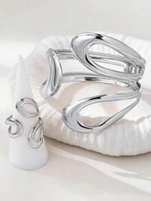 1 Set Geometric Hollow Women's Ring And Bracelet Set - Silver Bracelet Set - View 6