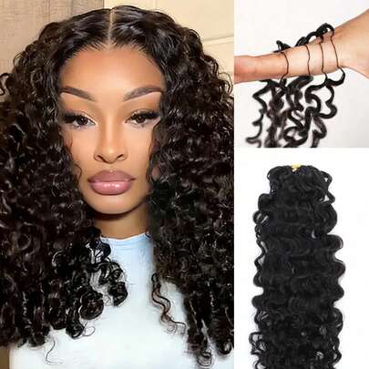 Tóc nối móc sợi xoăn tự nhiên thế hệ thứ 3, chất liệu Remy, màu tự nhiên, kiểu thắt nút kỳ diệu, dành cho nữ.