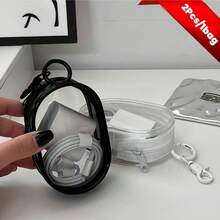 New Transparent Mini Cable Storage Box, Portable Travel Charging Cable Storage Box, With Keychain Charger, Suitable For Daily Use And Travel (Random Round Buckle) Office Desk Accessories Desk Accessories Office Supplies Office Decor - Round - View 2