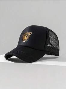 1pc Fashion Animal Sponge Cap Leopard Head Printing Adult Truck Driver Hat Baseball Hat Fishing Hat Funny Gift Hat For Men And Women Spring And Summer - A - View 2