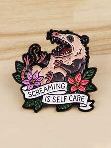 1 pieza Broche de esmalte con el opossum gritando "El grito es autocuidado" | Broche lindo para ropa, insignias de maletín, broches de mochila, estilo de dibujos animados por DMLSKY - Multicolor - Ver 3