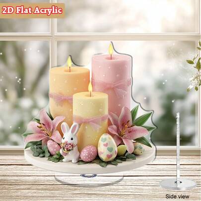 2D Flat, Easter, Birthday Gift, Wedding, Home Decor Figurine 2D Flat Acrylic Desktop Decor With Candle And Floral Design, Indoor/Outdoor Holiday Decoration, Suitable For Easter - Collectibles, For Home, Office Or Gifts