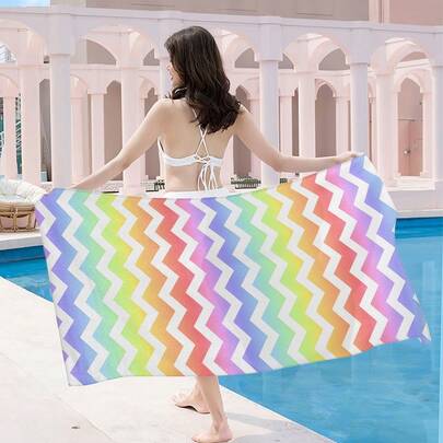 1 chiếc khăn tắm biển họa tiết sóng cầu vồng, nhanh khô, không bám cát, siêu mềm, dễ mang theo khi đi bơi, nghỉ mát biển, tiệc bể bơi, cắm trại ngoài trời, cũng có thể dùng làm khăn trải ghế sofa, khăn trải giường, thảm yoga, quà tặng chủ đề sáng tạo cho bạn bè và gia đình.
