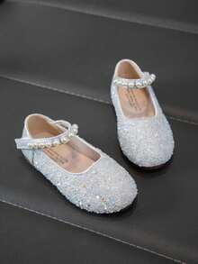 1 Pair Baby Flat Shoes, Girls Princess Shoes With Rhinestones, Spring/Autumn Toddler Shoes - Beige - View 1