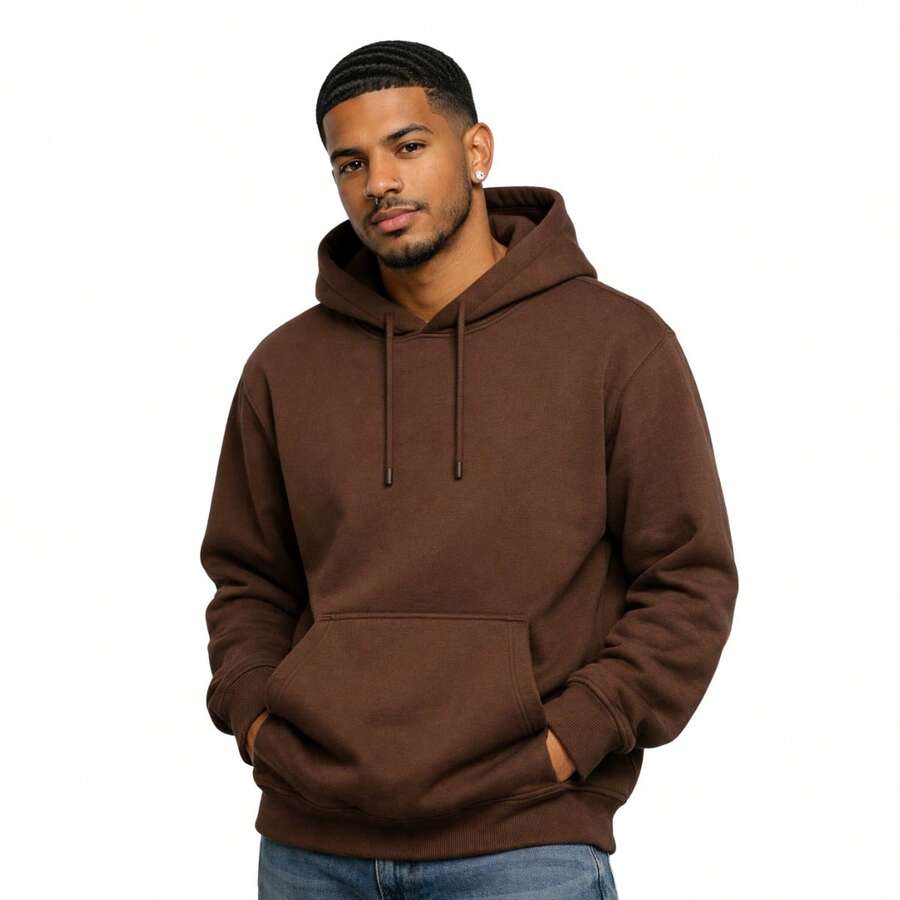 Relaxed Kangaroo Hoodie With Soft Warm Hood - Coffee Brown - View 1