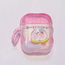 Delicate Translucent Soft Pink Cute Peach Smiling Face Wireless Earphone Case + Pink Hanging Ring, Compatible With Airpods 4th/3rd/Pro/Pro2/2nd/1st/Pro 3rd Generation - Pink - View 10