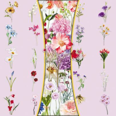 50pcs Transparent Stickers With Fresh Flower & Doodle Designs, Creative Minimalist Decor For Phone Cases, Storage Boxes